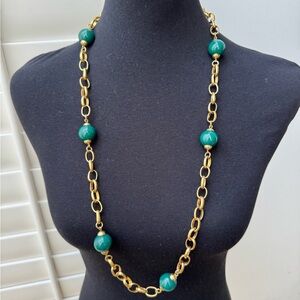 Banana Republic Gold Link Necklace with Green Beads